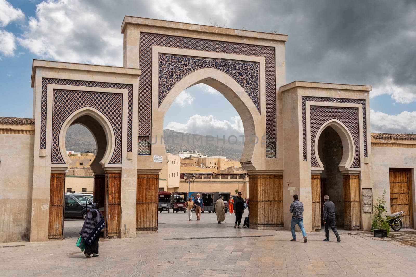 Iconic city gate Bab Rcif in the medina of Fes, Morocco