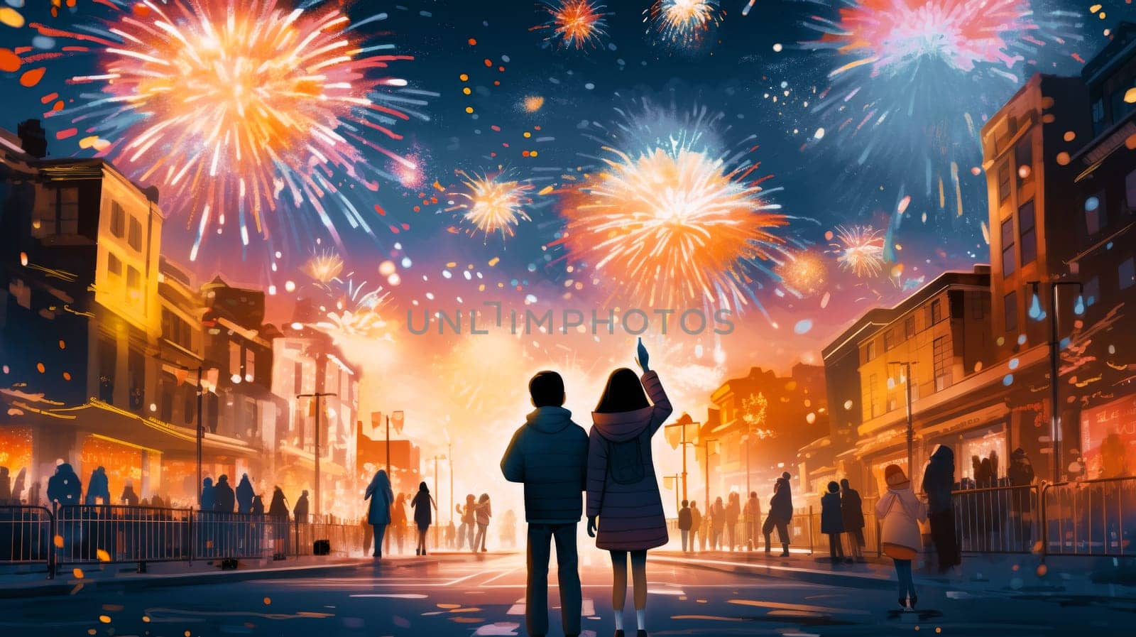 Firework explosion in the night sky celebrating happy new year 2024 by biancoblue