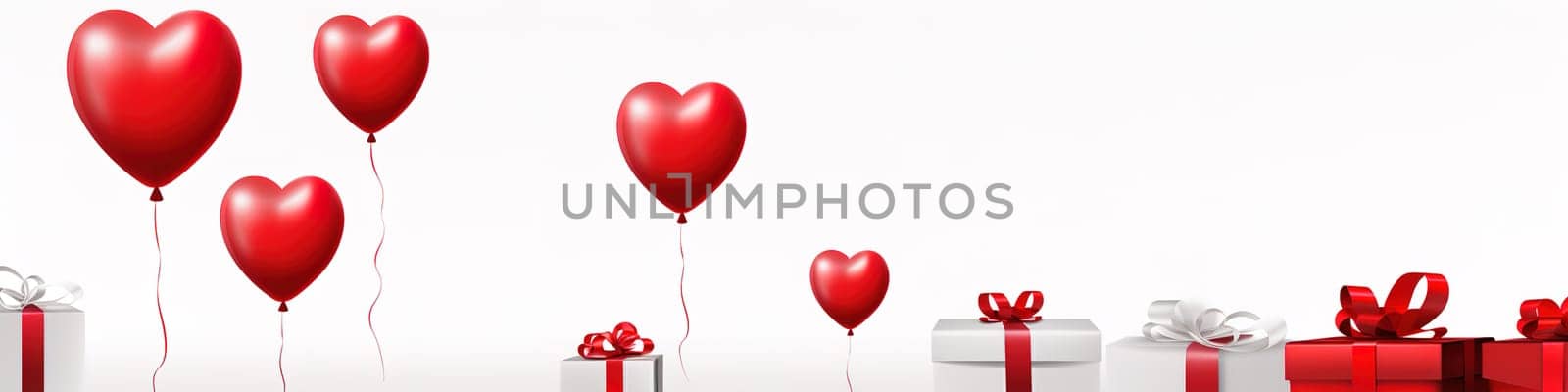 Valentine love balloons as banner, a card sent, often anonymously, on St. Valentine's Day February 14 to a person one loves or is attracted to by Kadula