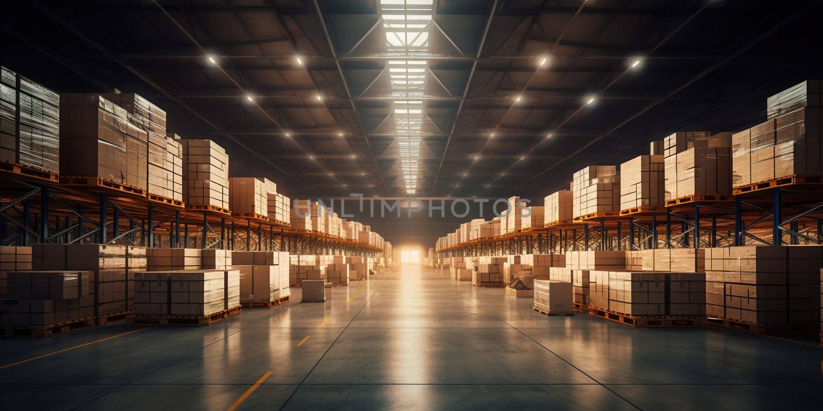 Modern logistics warehouse or stock for a goods, concept of the detailed coordination of a complex operation involving many people, facilities, or supplies by Kadula