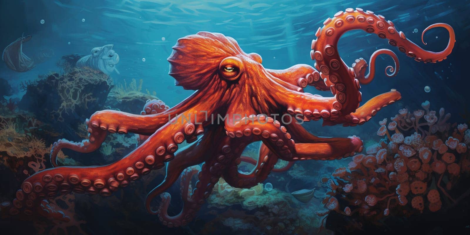 Huge octopus underwater at a sea, nature and wildlife concept