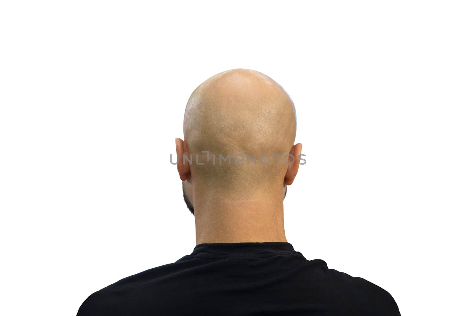 bald man in t-shirt rear view, baldness, brutality