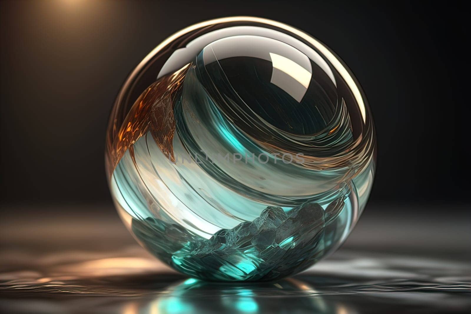 Transparent crystal ball on a wooden table. ai generative
