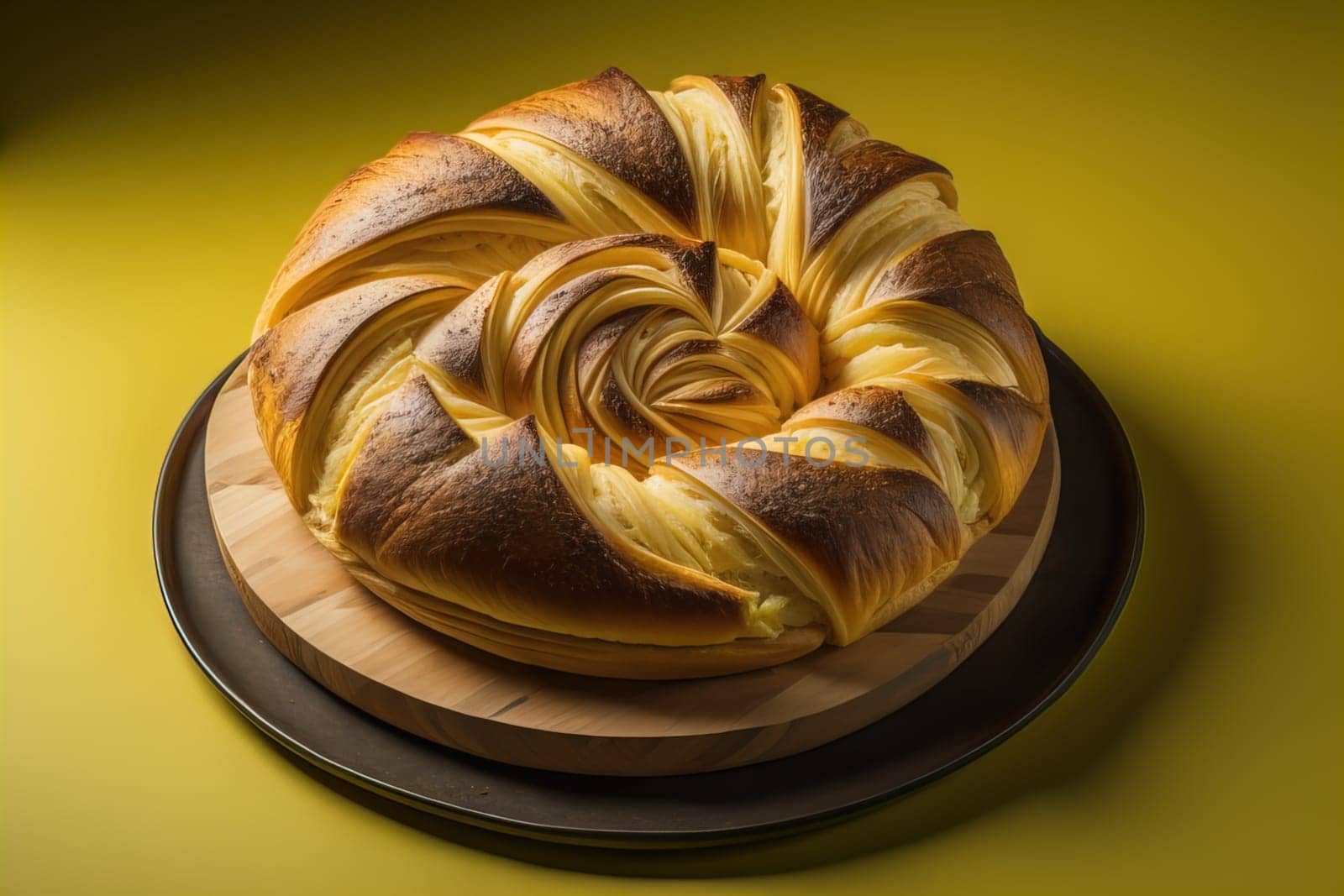 Freshly baked sweet buns on a red background. Toned. ai generative