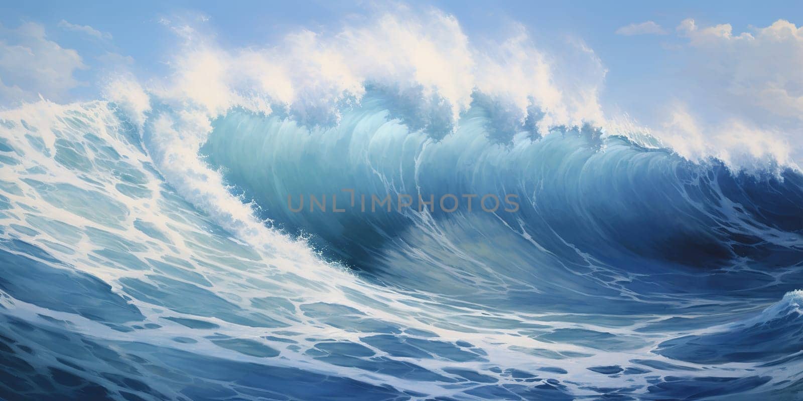 Stormy sea wave, a long body of water curling into an arched form and breaking on the shore by Kadula