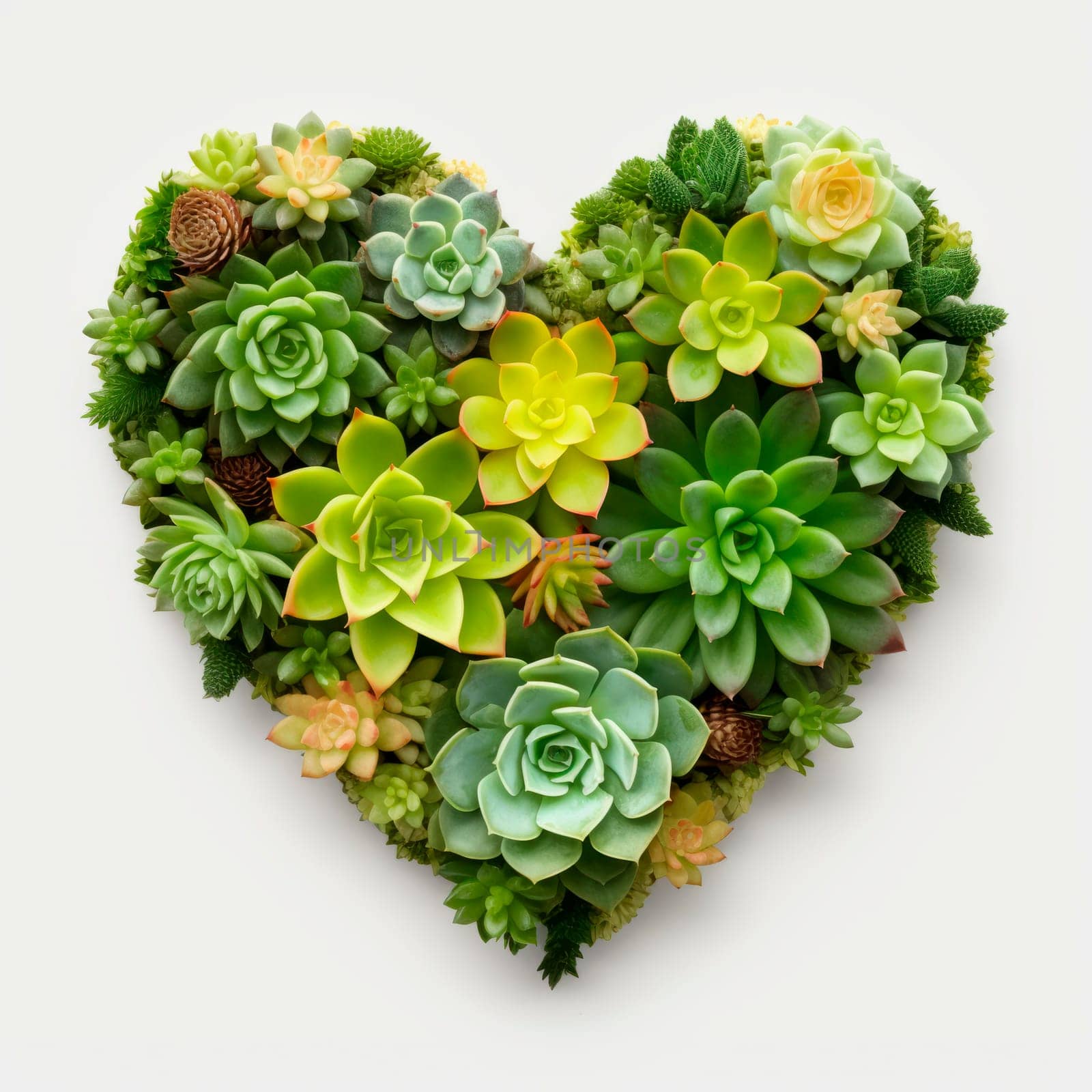 The heart is lined with beautiful succulents on a light background by Spirina