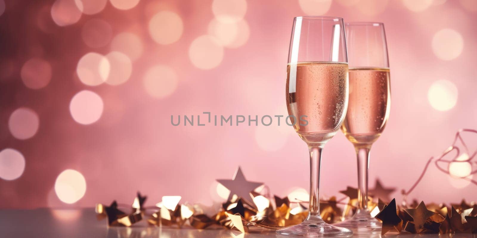 pink bokeh abstract background and champagne. AI Generated