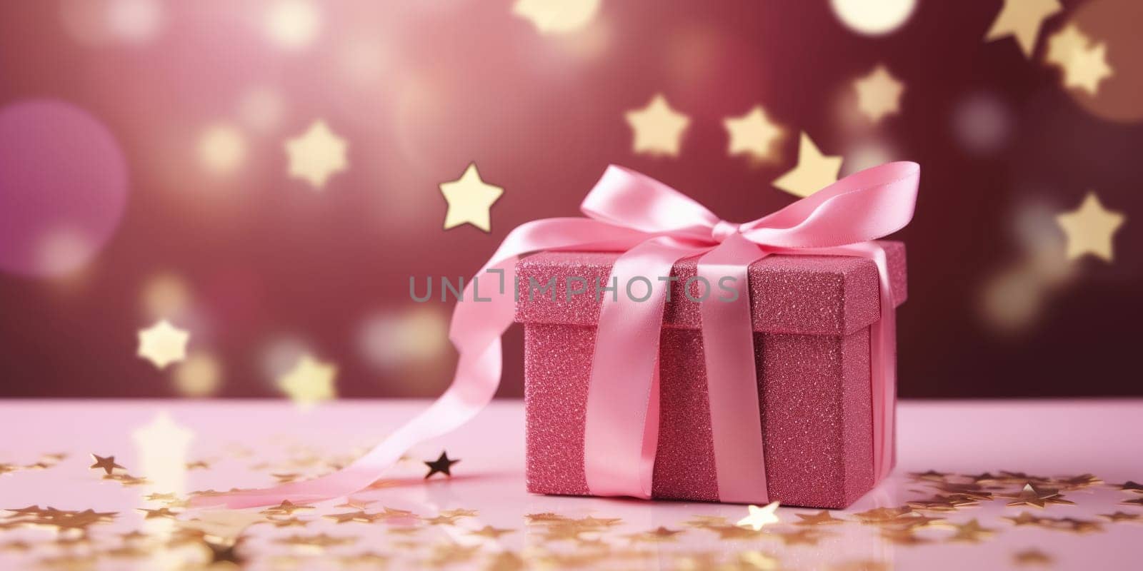 pink bokeh abstract background and gift box. AI Generated
