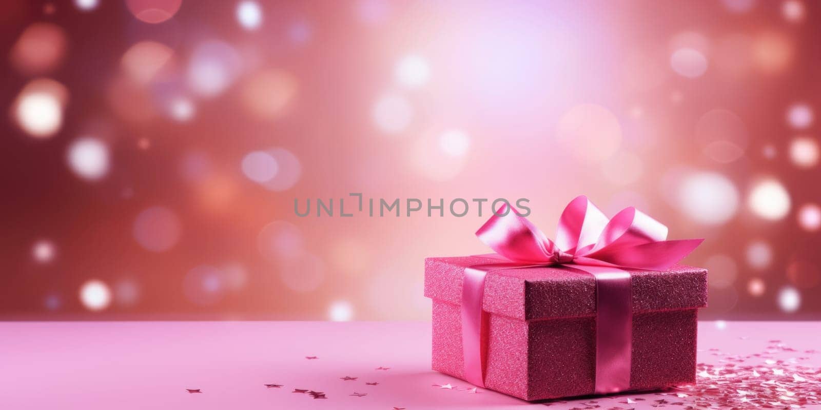 pink bokeh abstract background and gift box. AI Generated