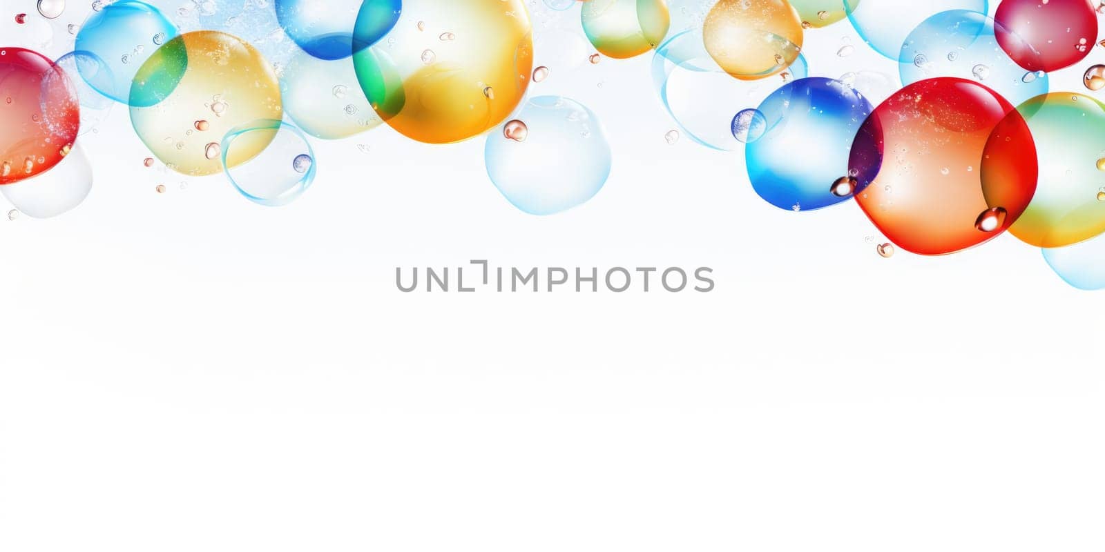 Floating colorful soap bubbles background, abstract design on white background. AI Generated