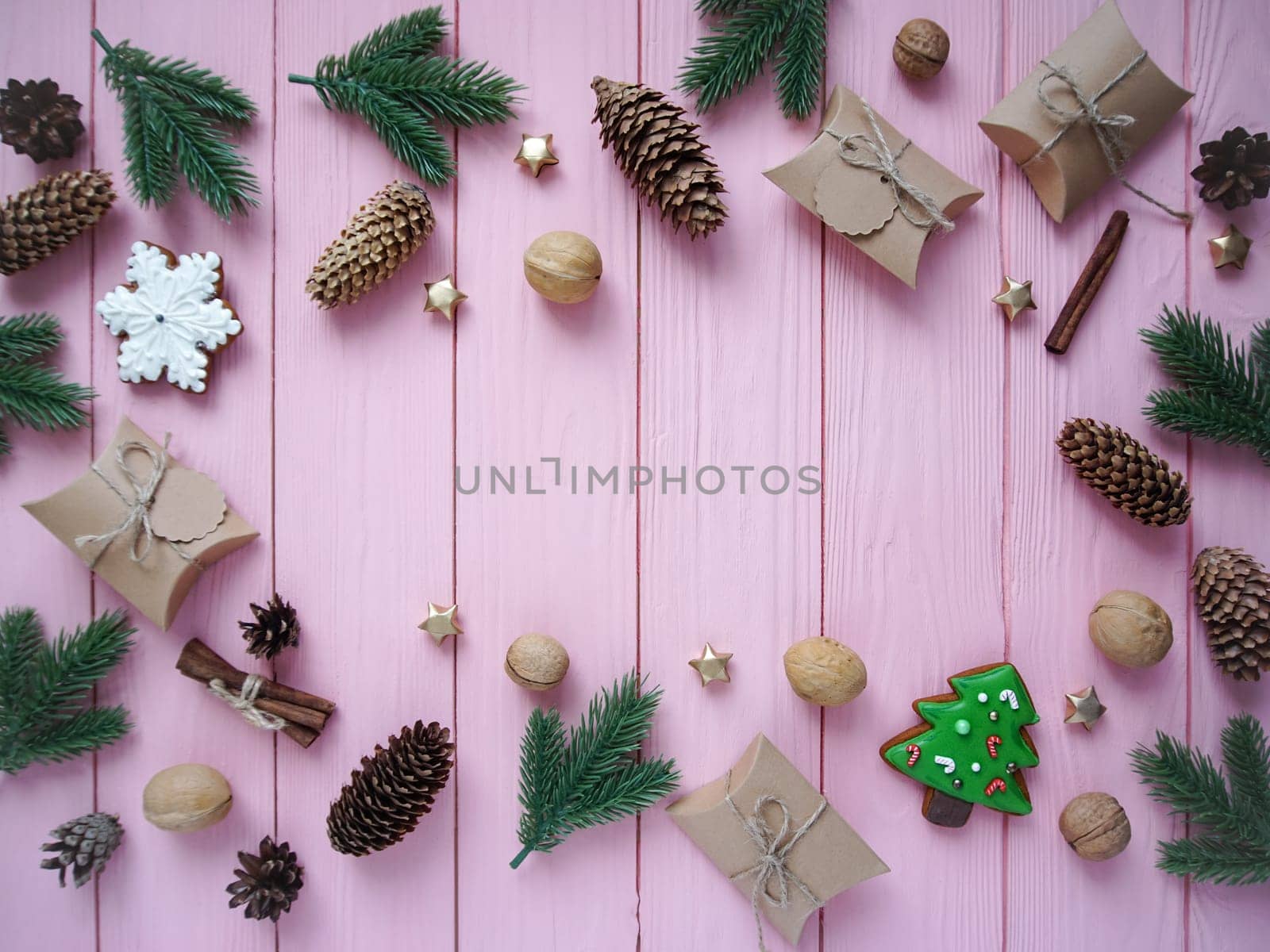 Christmas and New Year decorations on a wooden background by Spirina