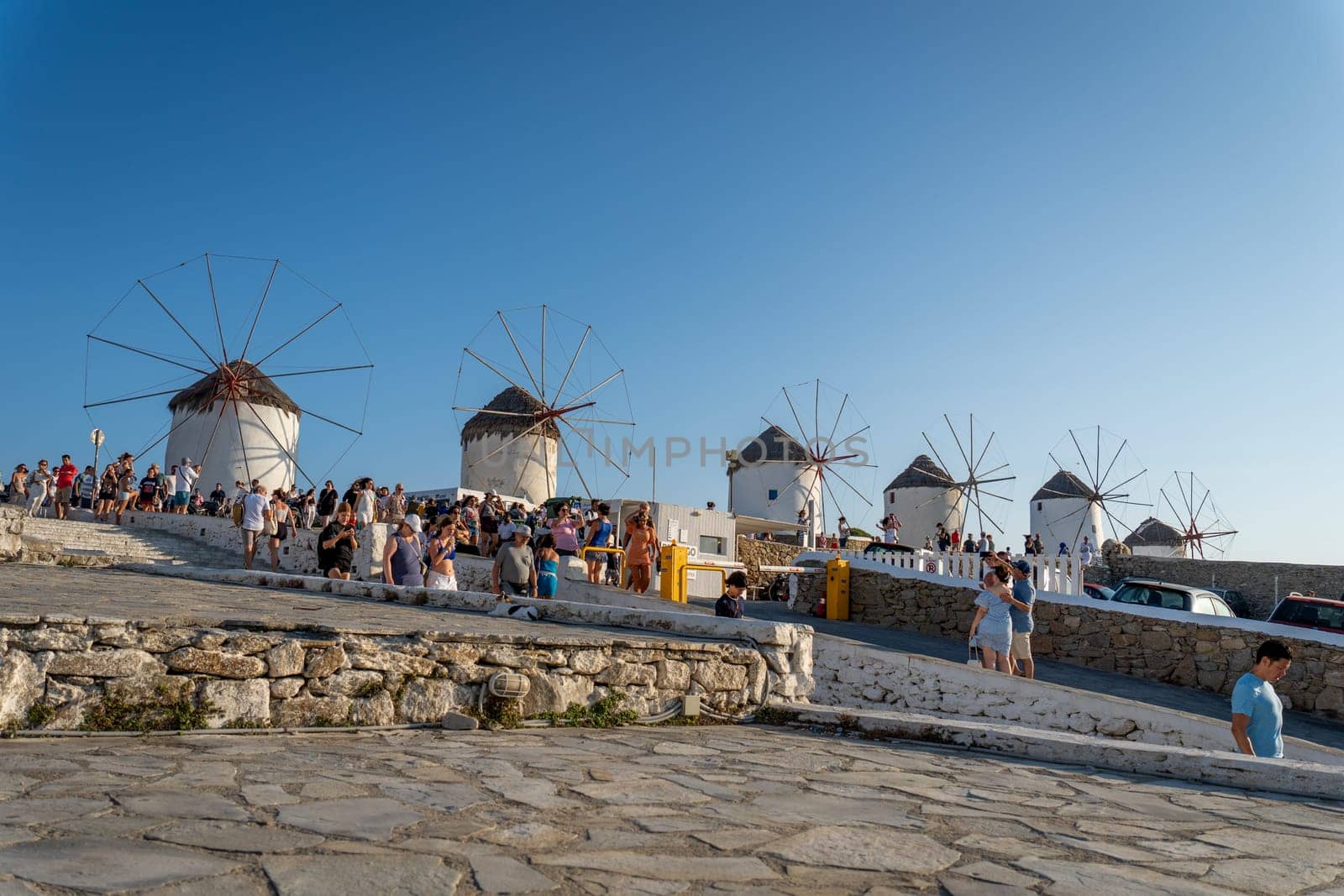 Lots of people at the windmills in Mykonos