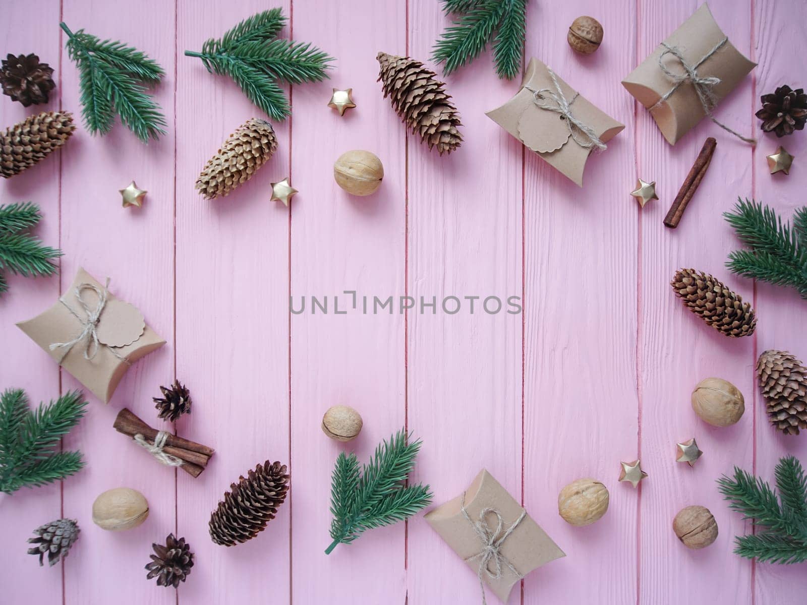 Christmas and New Year decorations on a wooden background. Beautiful background. Copy space. High quality photo