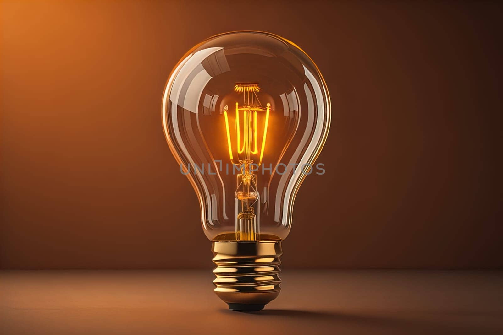 Glowing glass light bulb on dark background. ai generative by sanisra