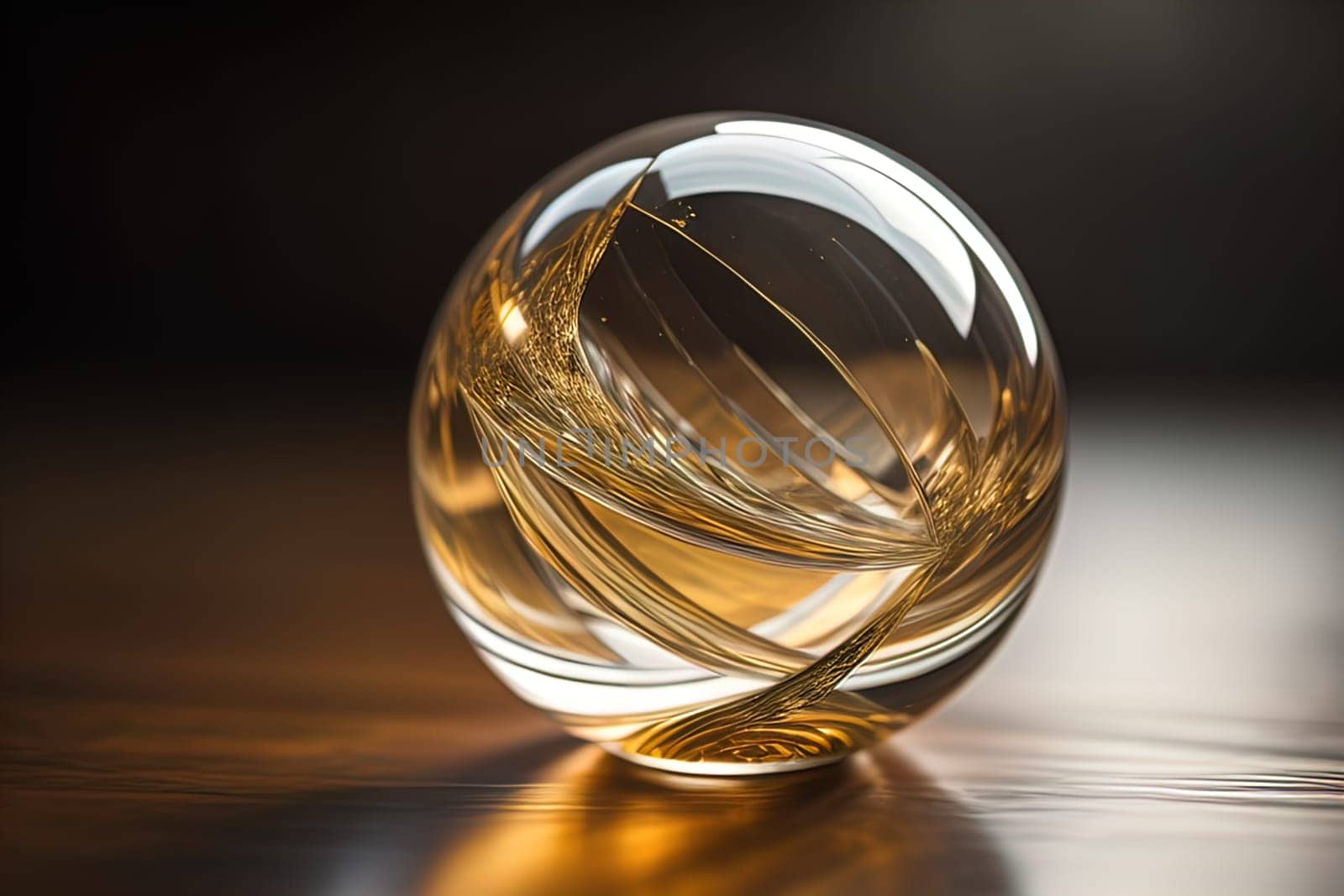 Transparent crystal ball on a wooden table. ai generative