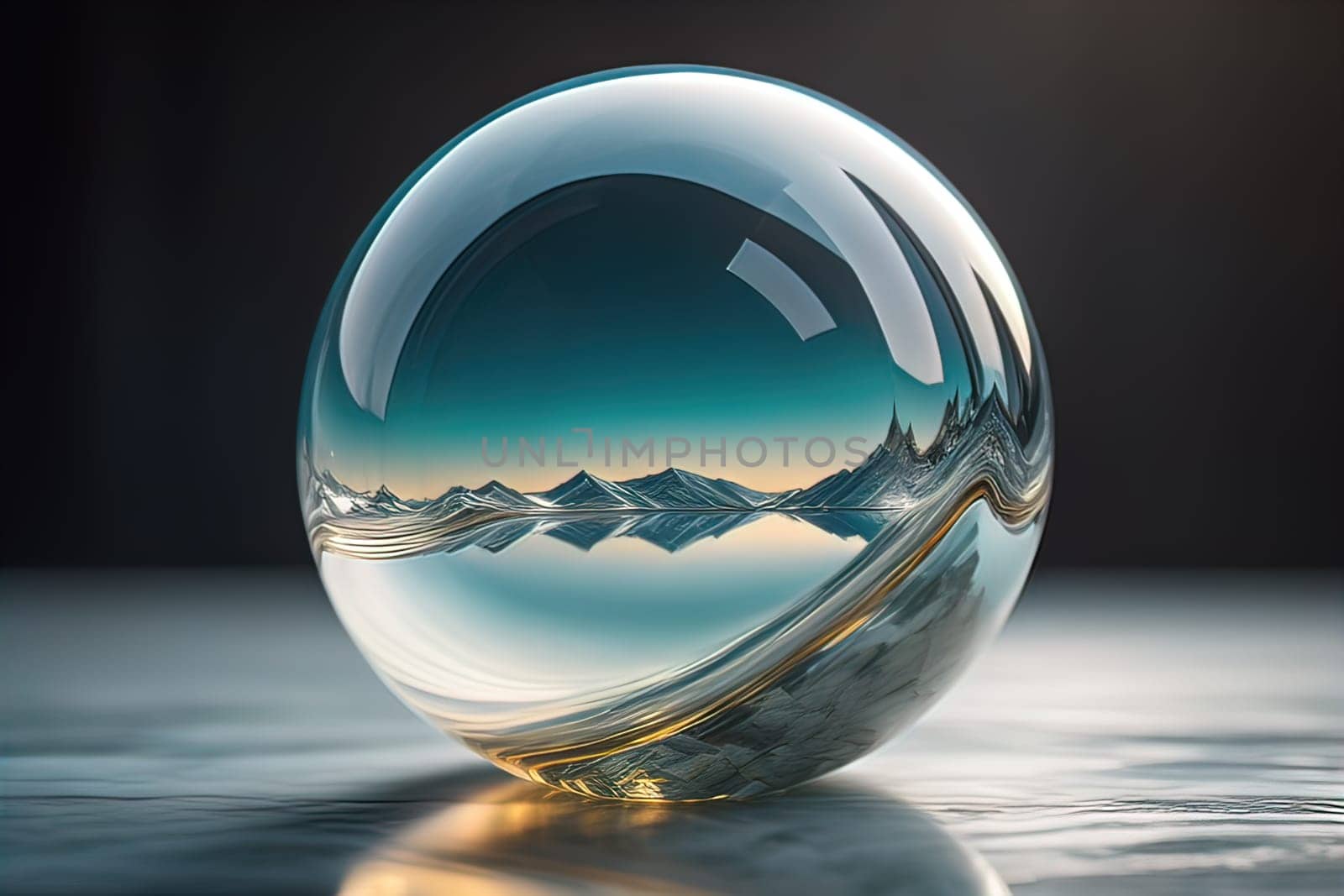 Transparent crystal ball on a wooden table. ai generative