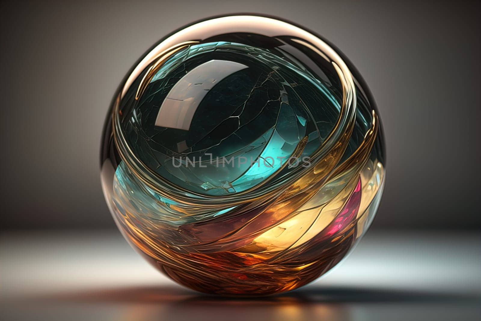 Transparent crystal ball on a wooden table. ai generative