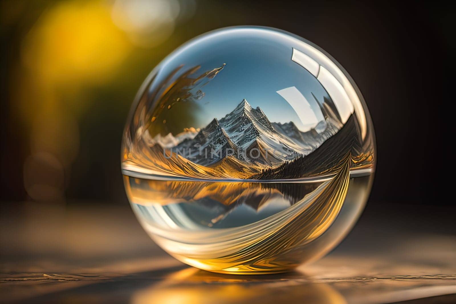 Transparent crystal ball on a wooden table. ai generative by sanisra