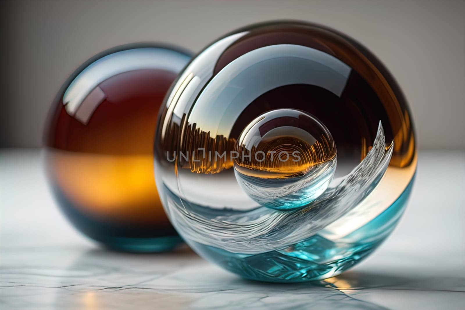 Transparent crystal ball on a wooden table. ai generative by sanisra