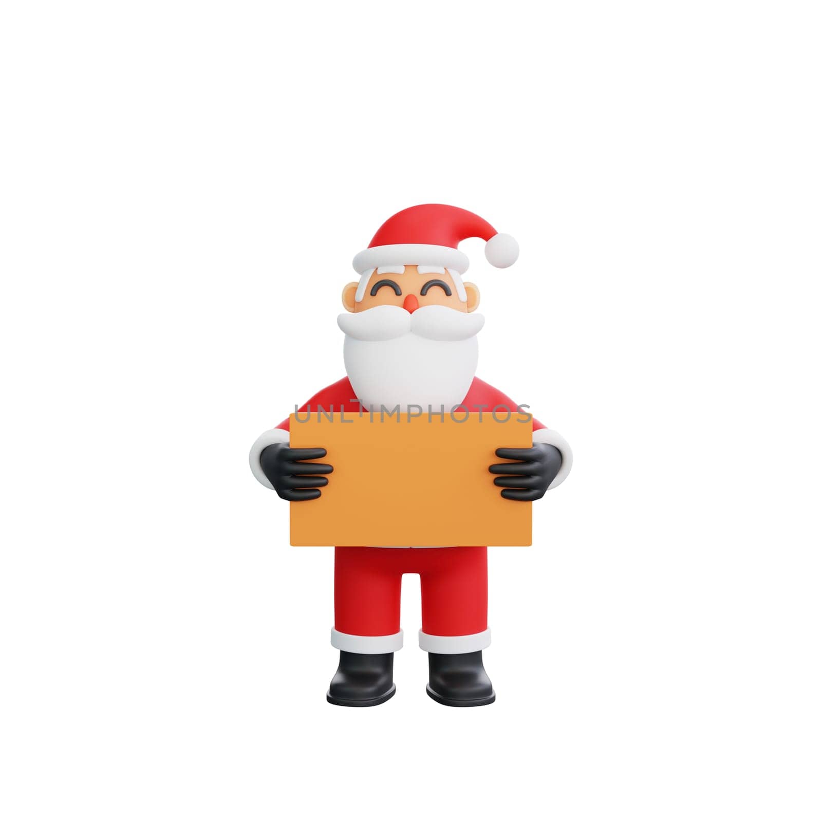 3d rendering of Santa holding a wooden board by Rahmat_Djayusman