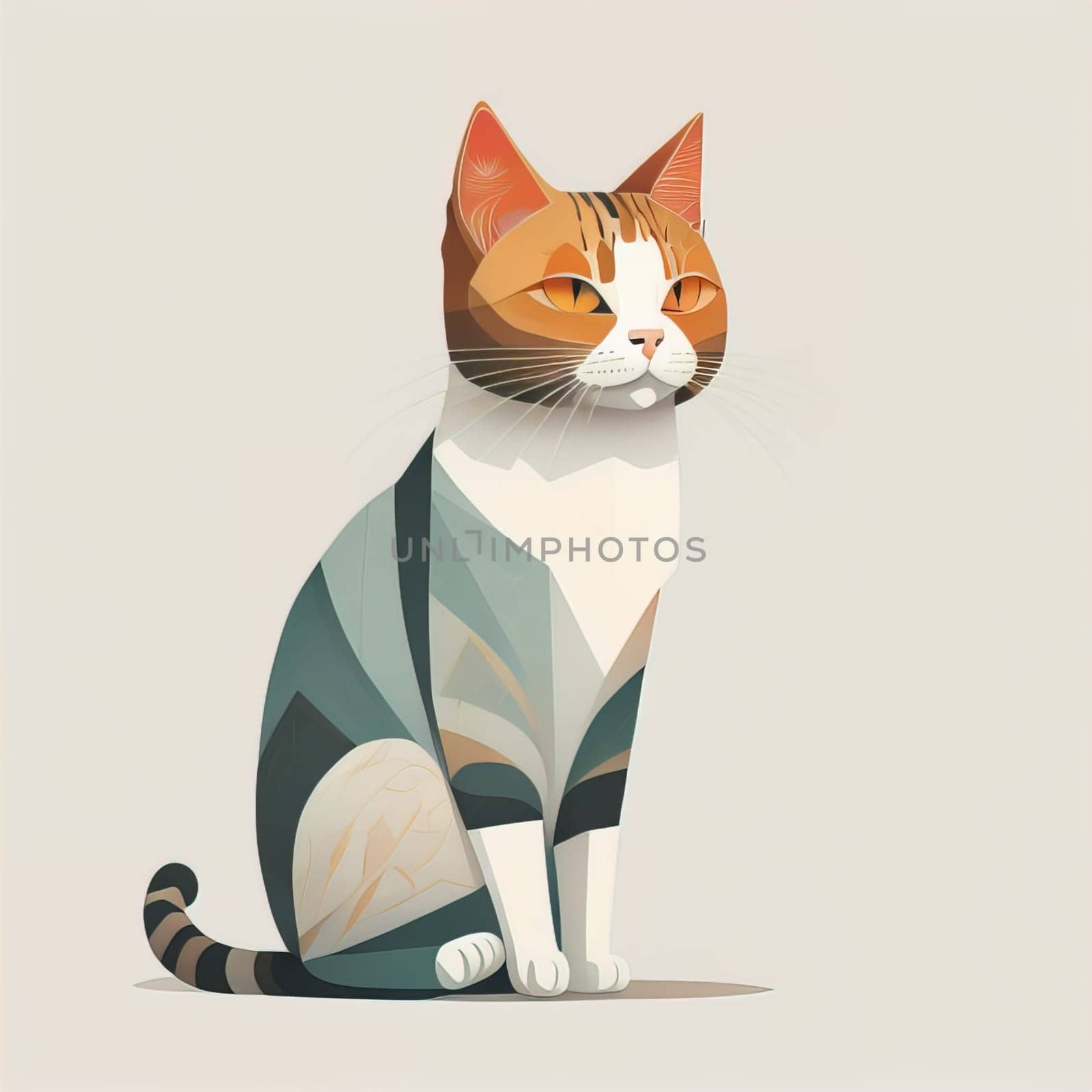 Cute cat sitting on the floor. Vector illustration in retro style. ai generative