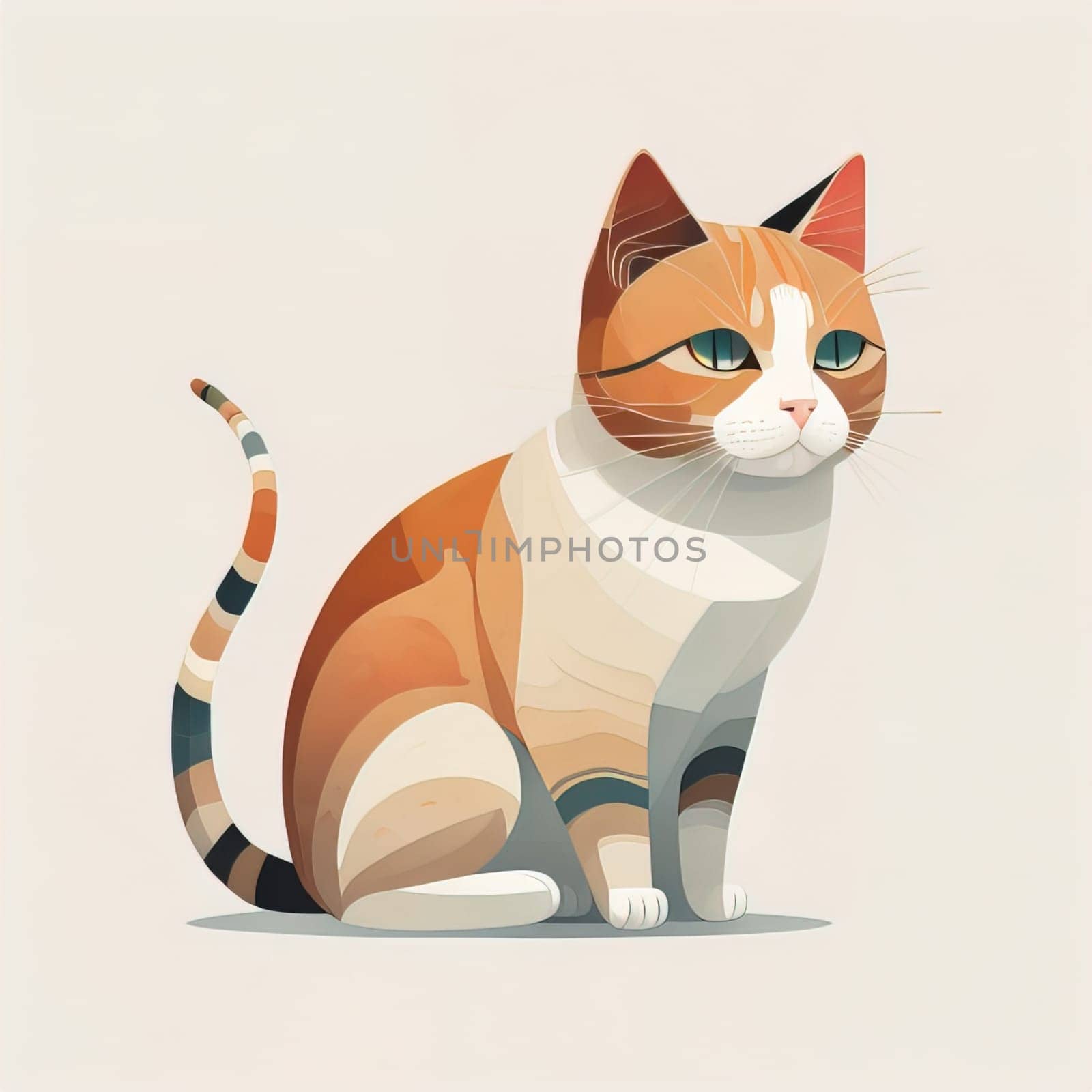 Cute cat sitting on the floor. Vector illustration in retro style. ai generative