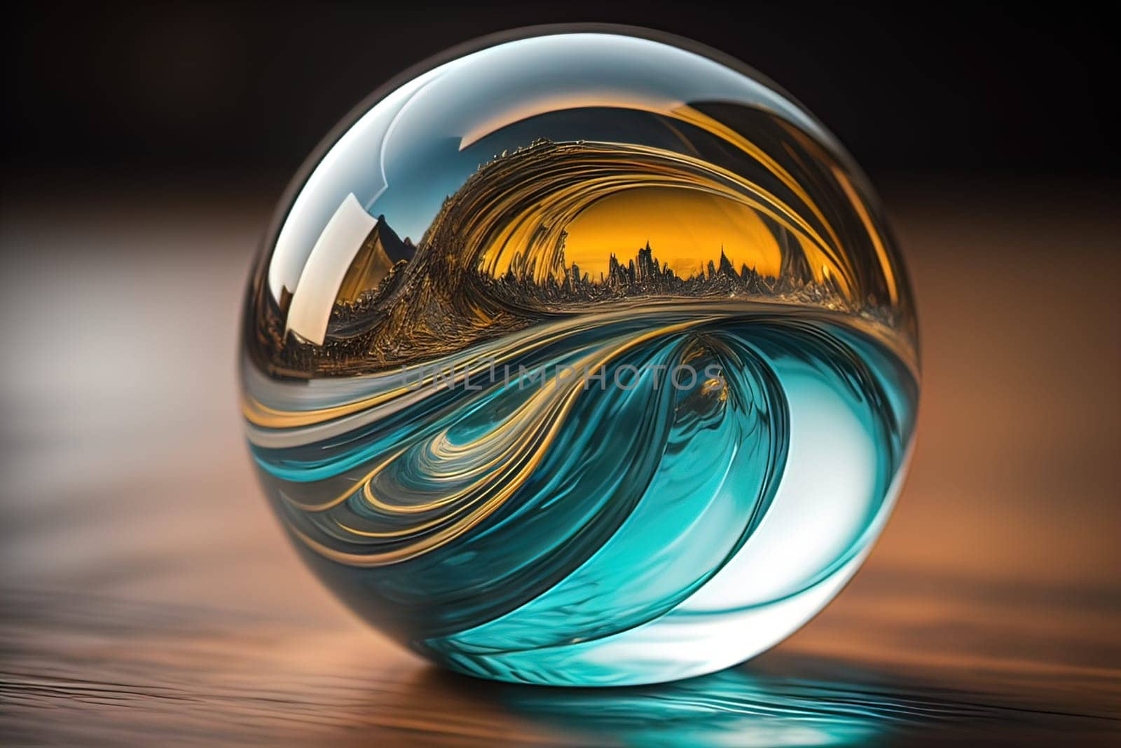 Transparent crystal ball on a wooden table. ai generative by sanisra