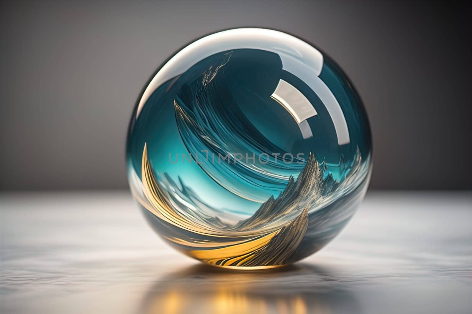 Transparent crystal ball on a wooden table. ai generative