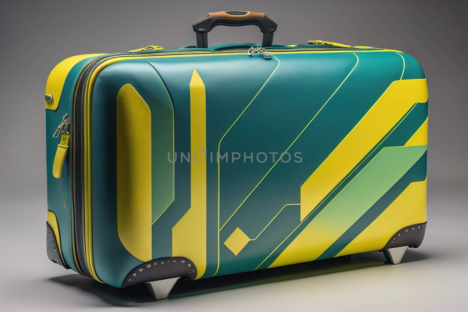 a travel suitcase isolated on a solid color background. ai generative by sanisra