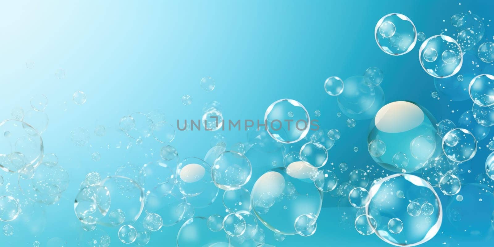 Floating colorful soap bubbles background, abstract design on blue background. AI Generated