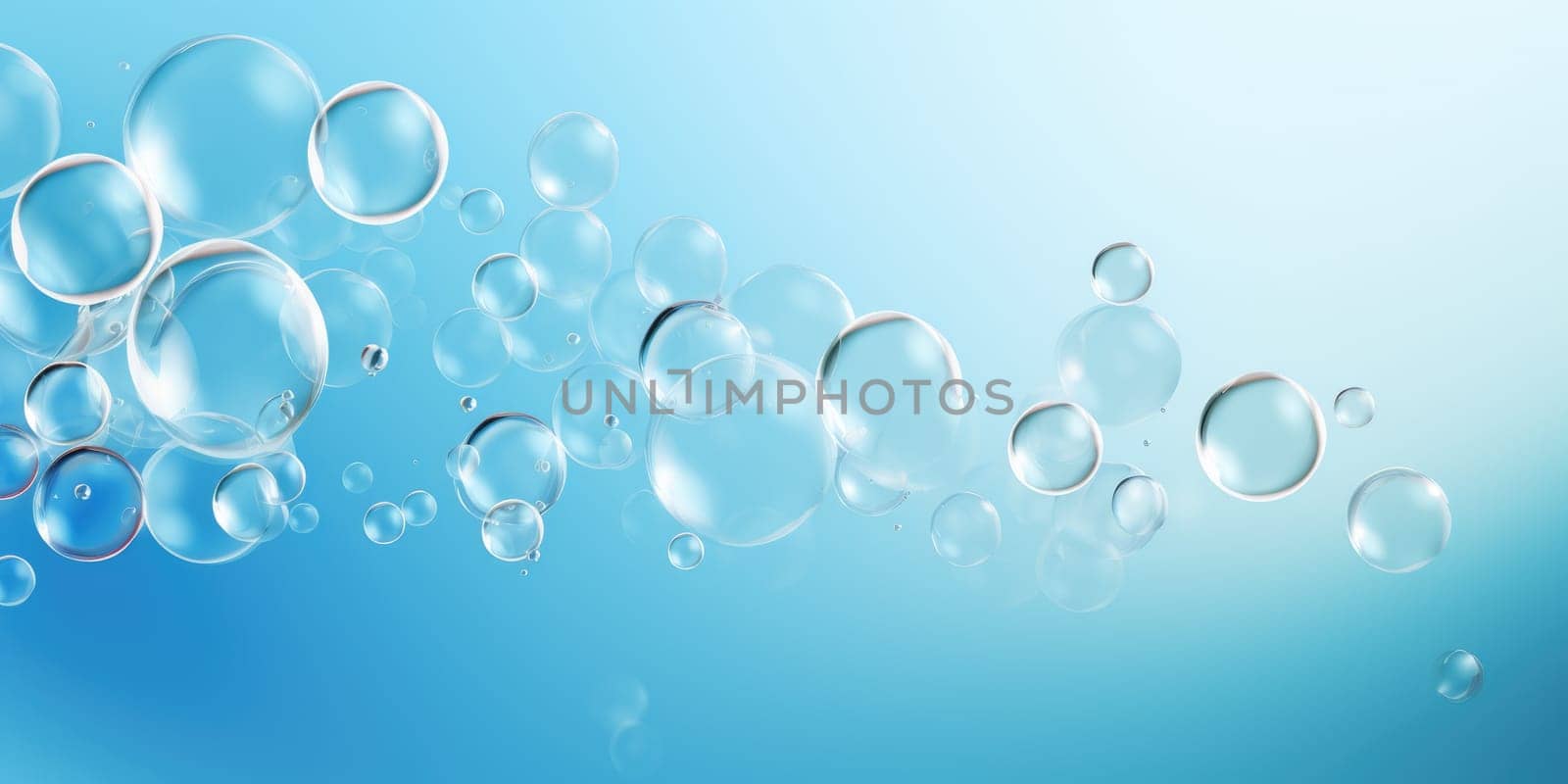 Floating colorful soap bubbles background, abstract design on blue background. AI Generated