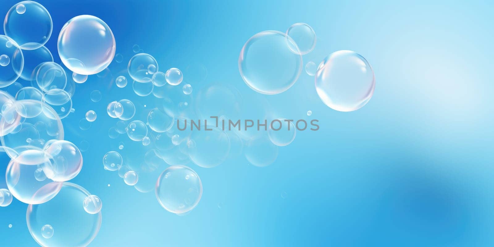 Floating colorful soap bubbles background, abstract design on blue background. AI Generated