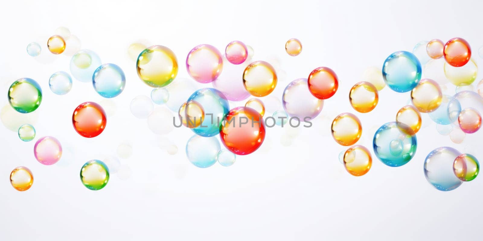 Floating colorful soap bubbles background, abstract design on white background. AI Generated