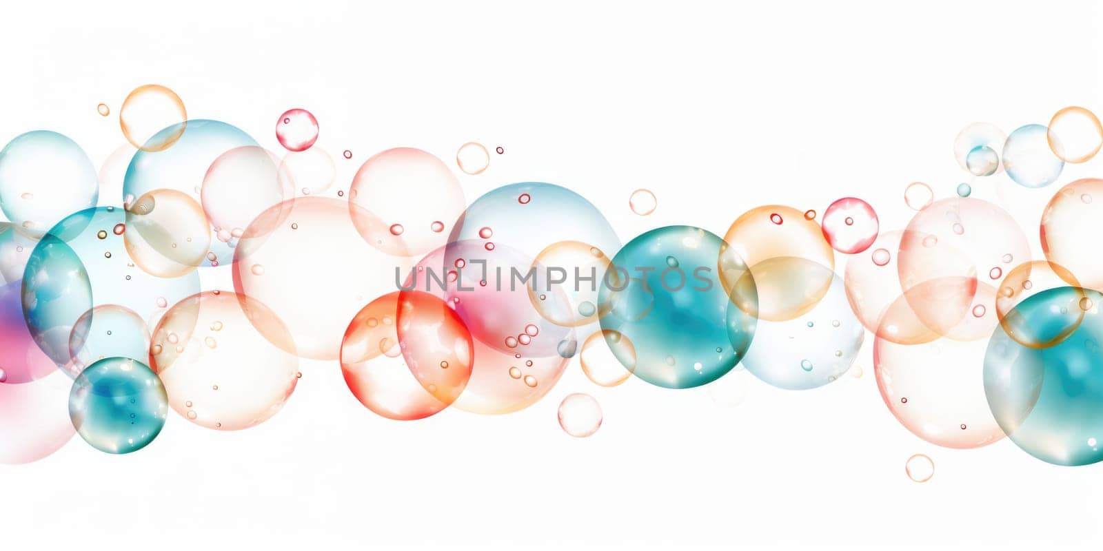 Floating colorful soap bubbles background, abstract design on white background. AI Generated
