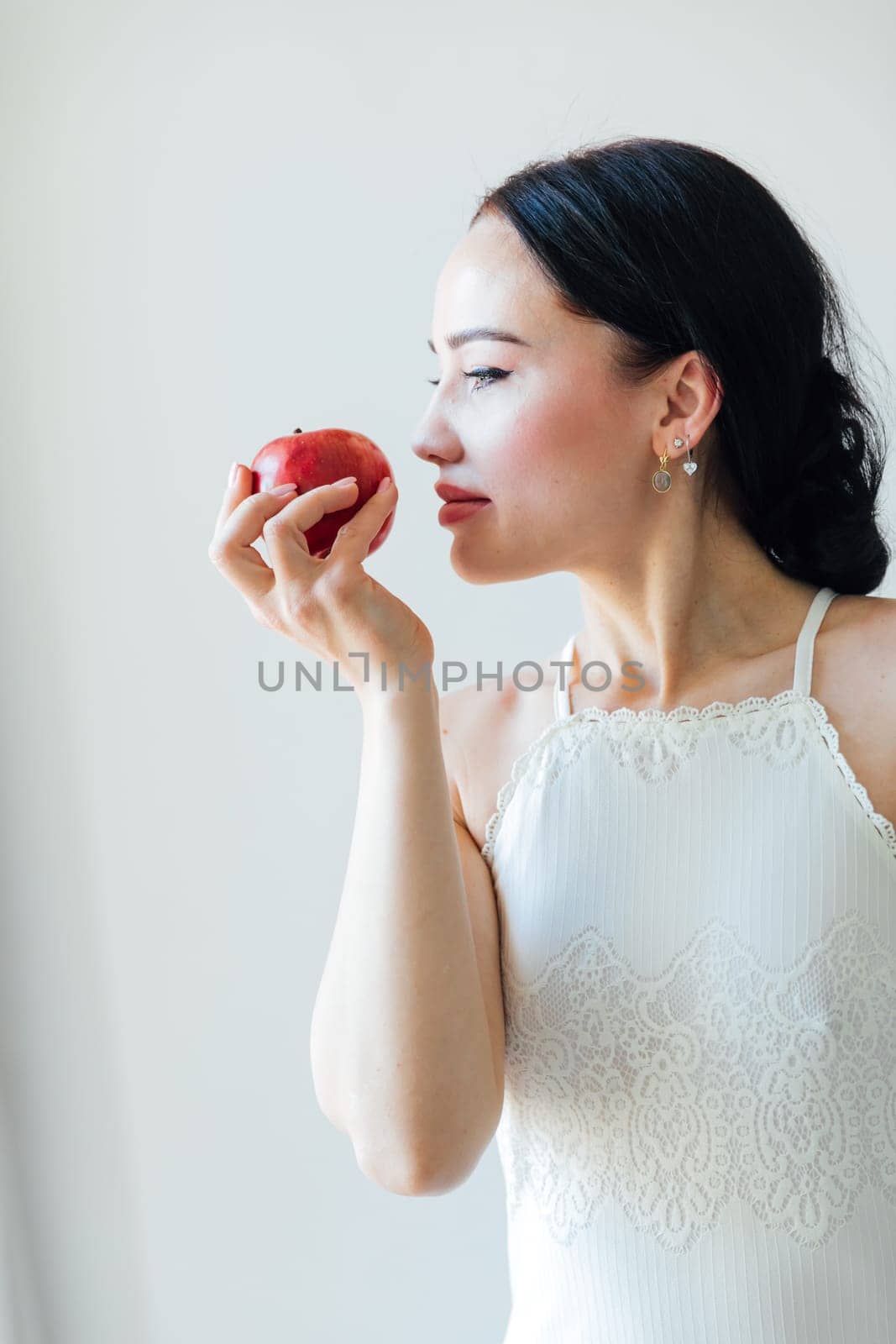 woman and delicious apple for food