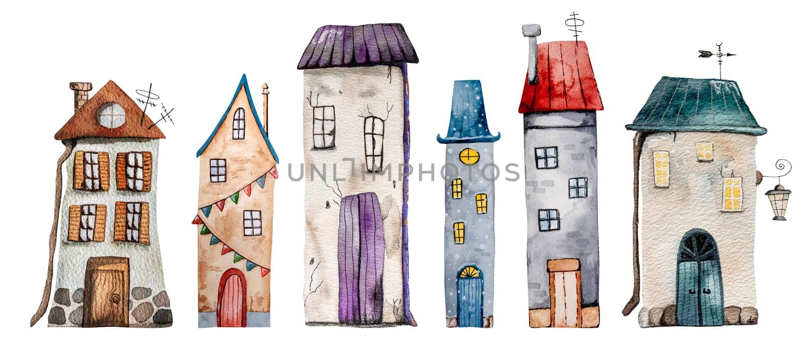 Set Of 6 Handcrafted Watercolor Drawings Features An Old Cottage