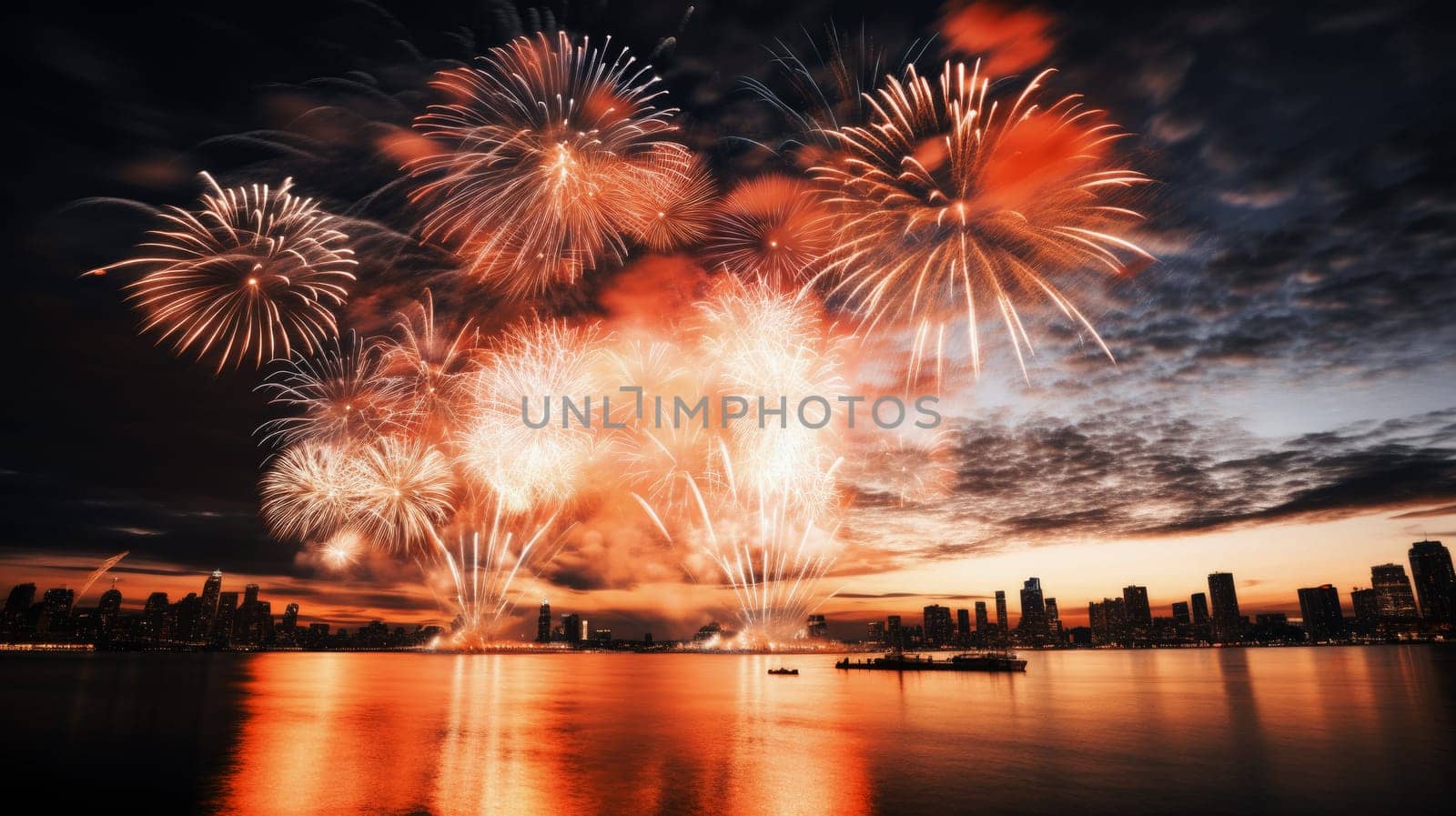 Firework explosion in the night sky celebrating happy new year 2024 by biancoblue