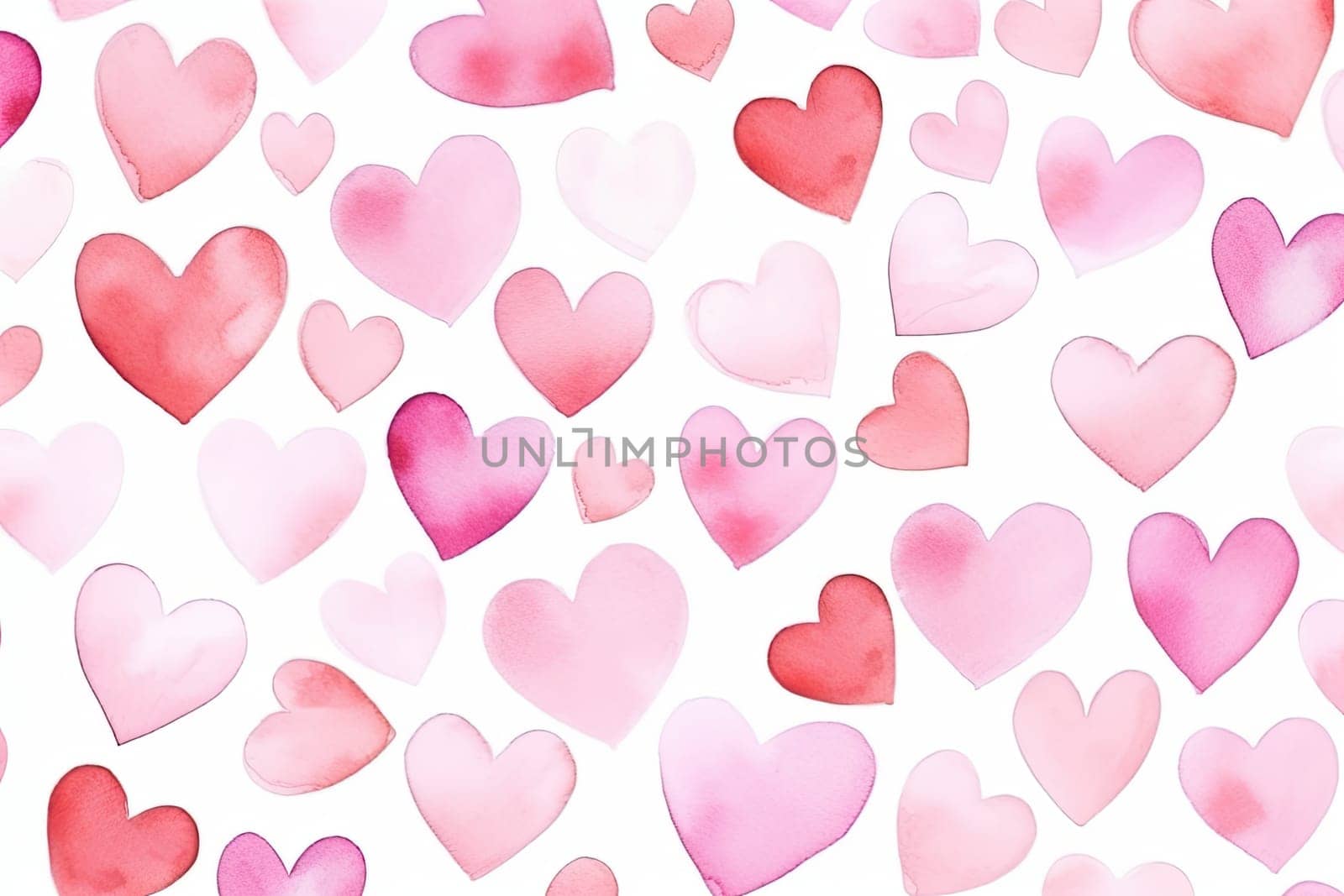 Watercolor painting background with little pink hearts, seamless pattern on white by papatonic