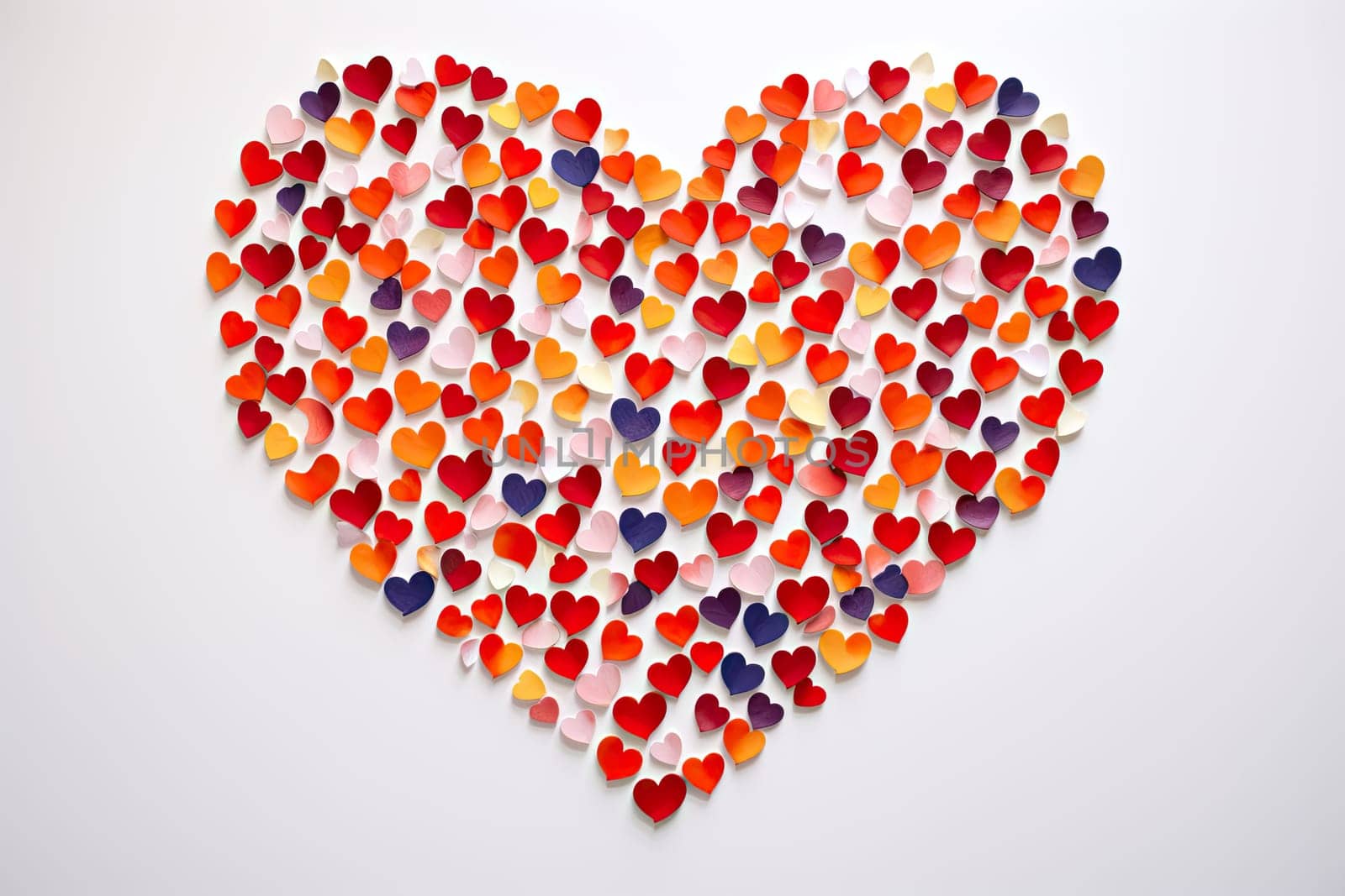 Illustration of lots of tiny hearts within one large heart isolated on white background.