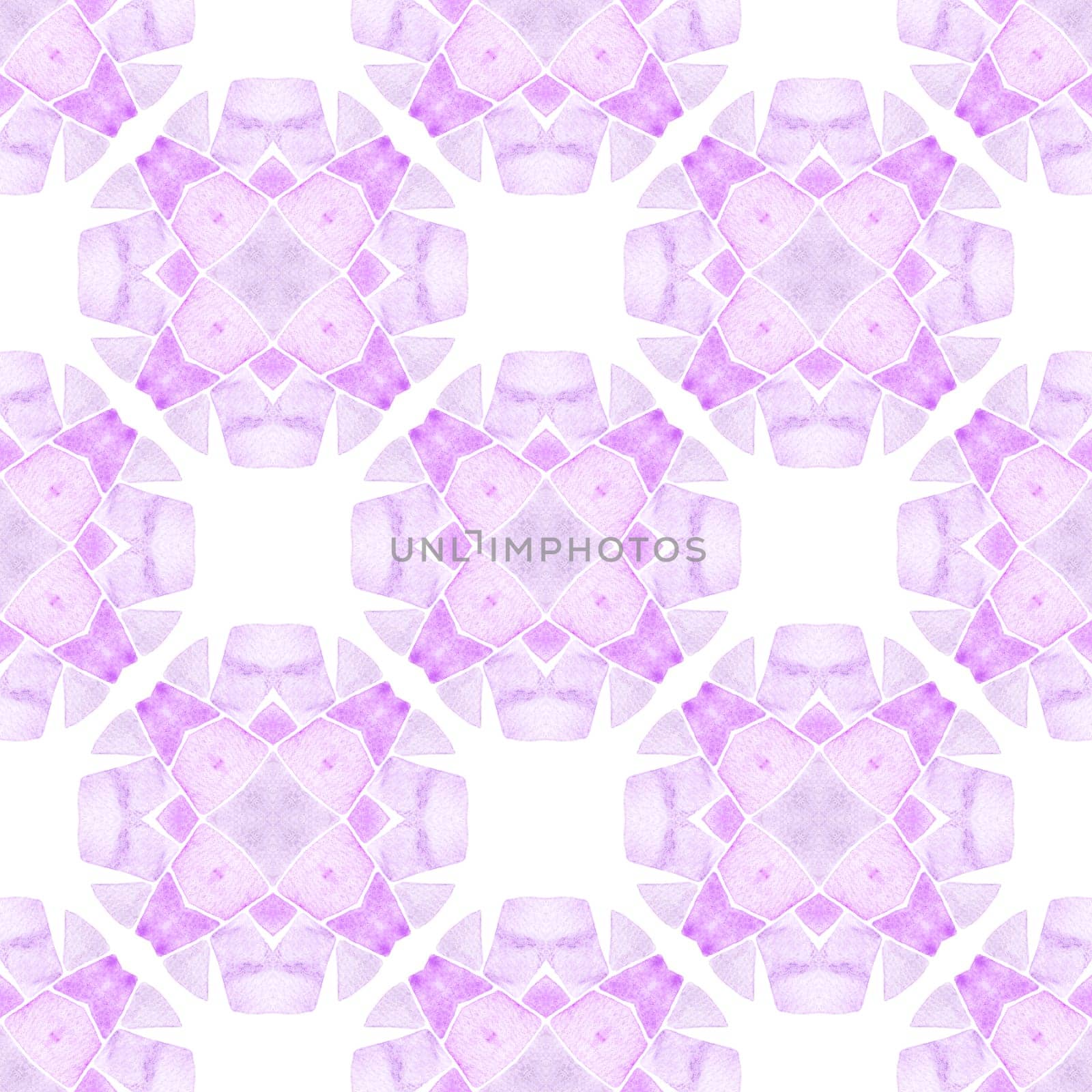 Textile ready bewitching print, swimwear fabric, wallpaper, wrapping. Purple attractive boho chic summer design. Chevron watercolor pattern. Green geometric chevron watercolor border.