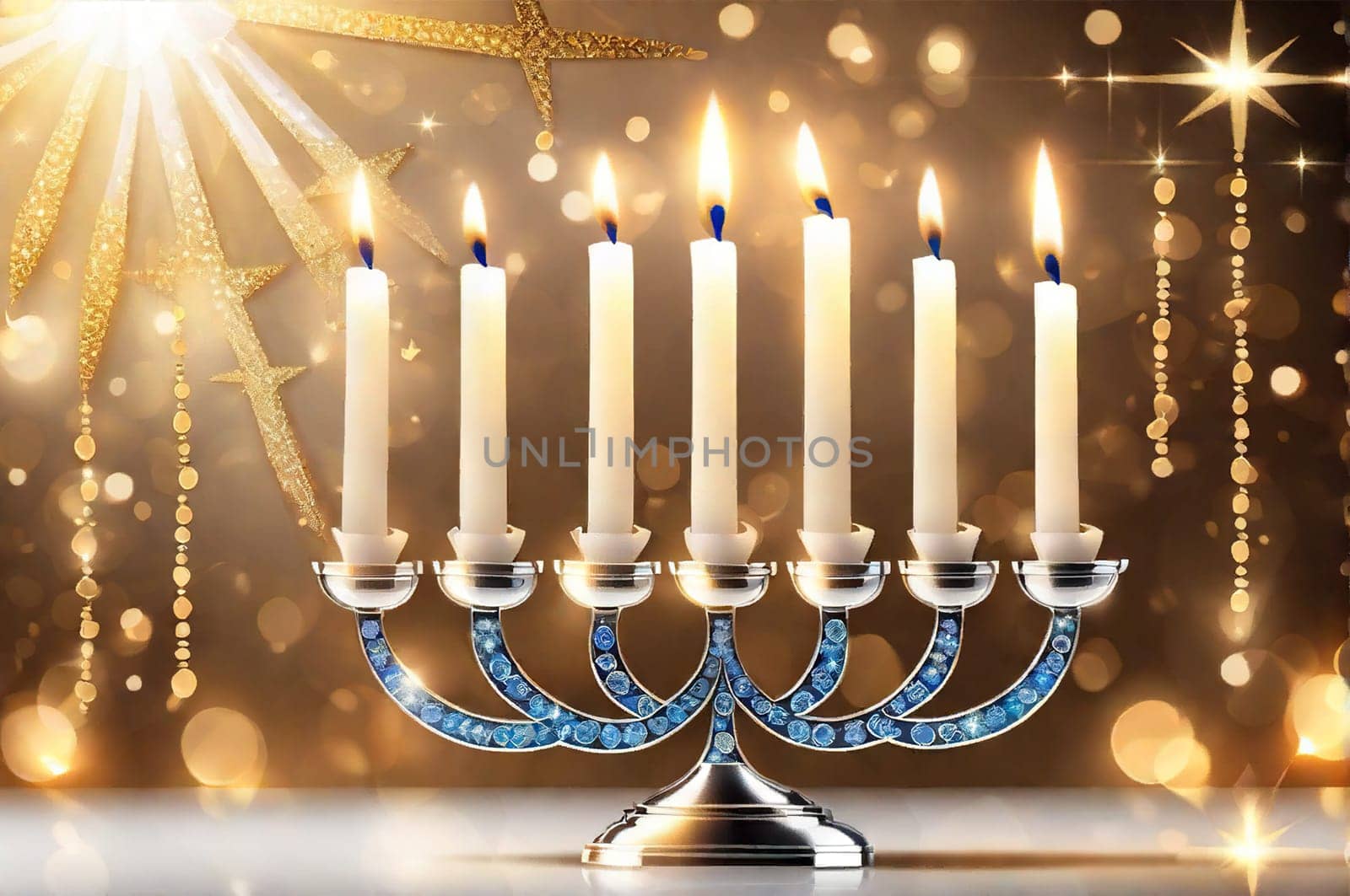 Happy Hanukkah card with beautiful and creative symbols on colorful holiday by EkaterinaPereslavtseva