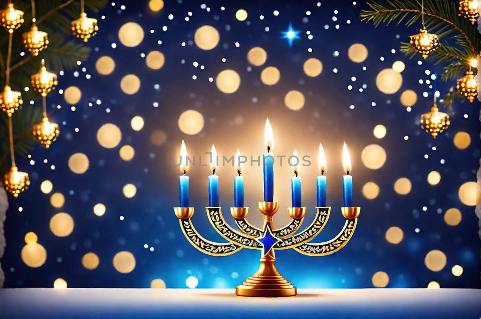 Happy Hanukkah card with beautiful and creative symbols on colorful holiday background for Jewish holiday Hanukkah