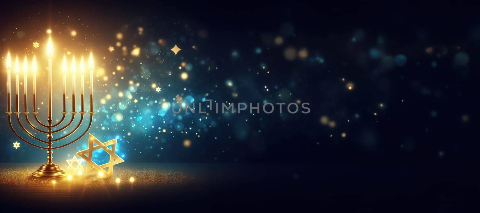 Concept banner for Jewish holiday Hanukkah, space for text on background by EkaterinaPereslavtseva