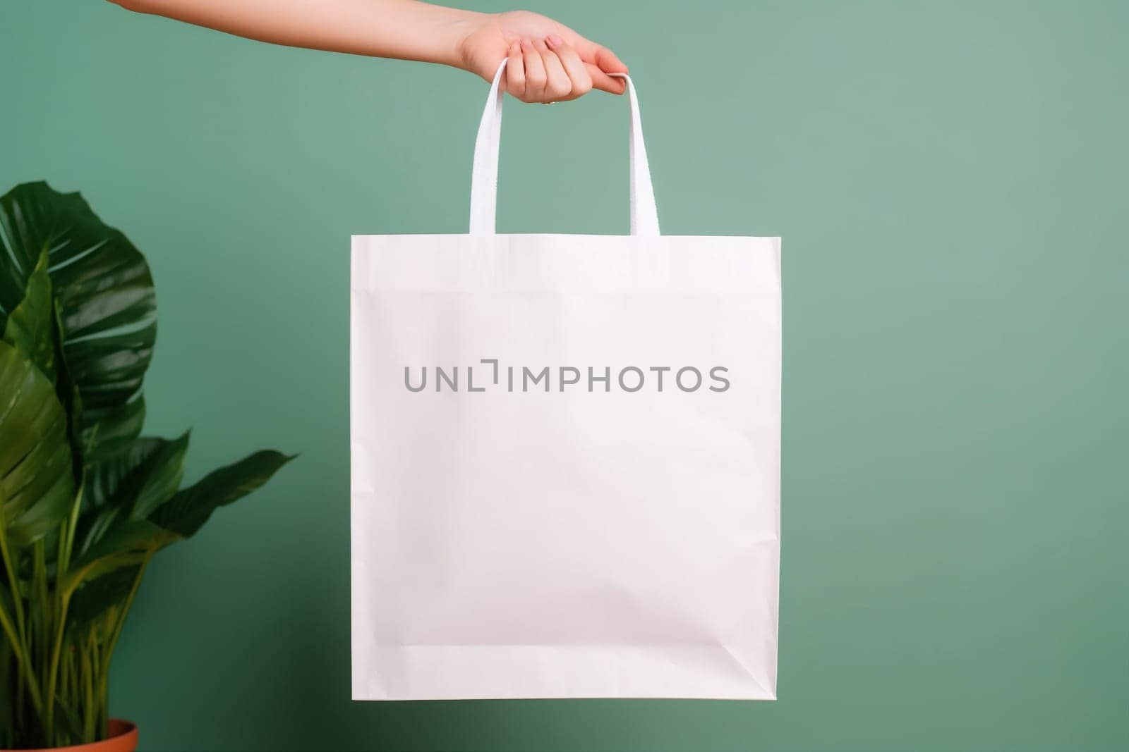 woman purchase buy template bag background shopping white mock-up grocery shopping client blank branding market cotton fashion fabric black bag ecology layout. Generative AI.