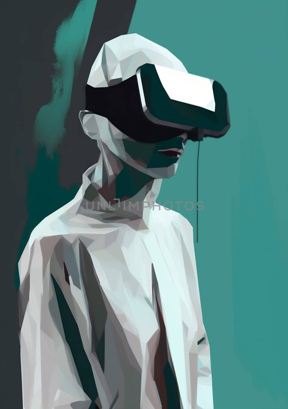 futuristic man visual virtual vr cyber gadget simulation metaverse play space goggles headset glasses copy technology digital experience game online concept modern. Generative AI.