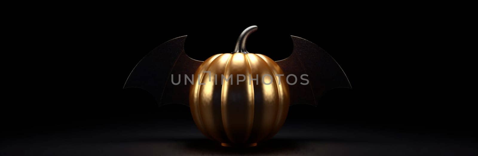 pumpkin fear blue october halloween bat night horror spooky table black background card mystery autumn wood grave lantern light glowing design. Generative AI.