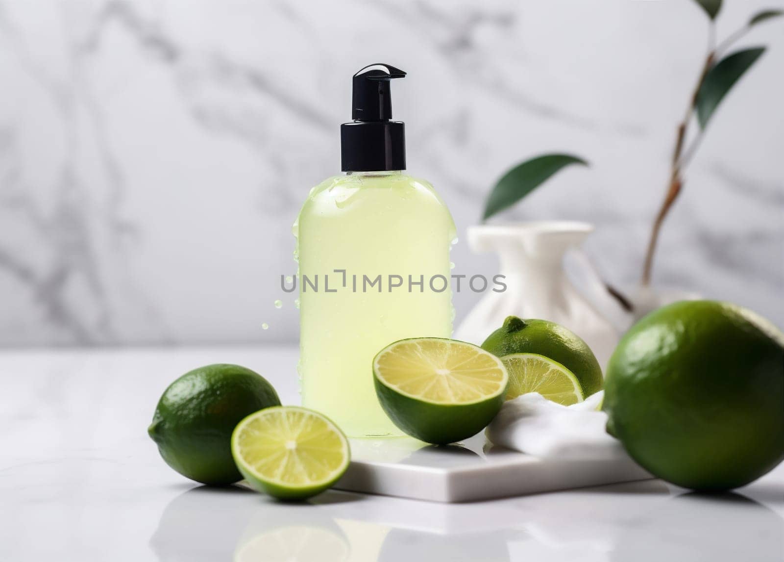 treatment oil spa lemon body bottle natural skincare lime organic. Generative AI. by Vichizh