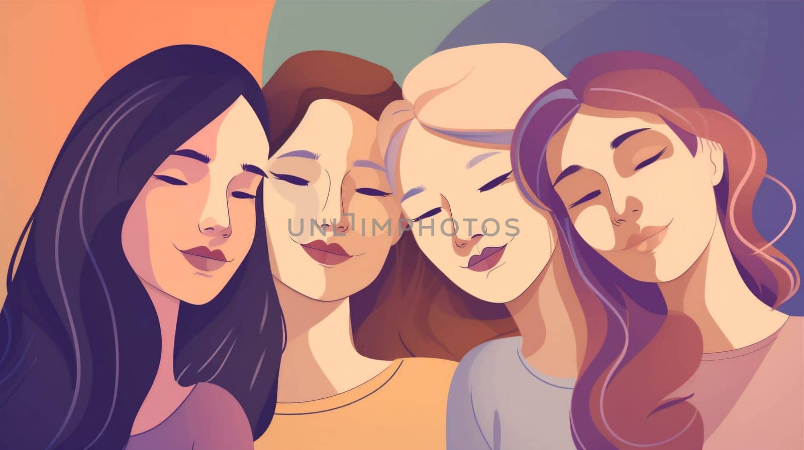 woman social girl black equality illustration face group asian beautiful diversity ethnic right feminism fashion together young mother adult silhouette female. Generative AI.