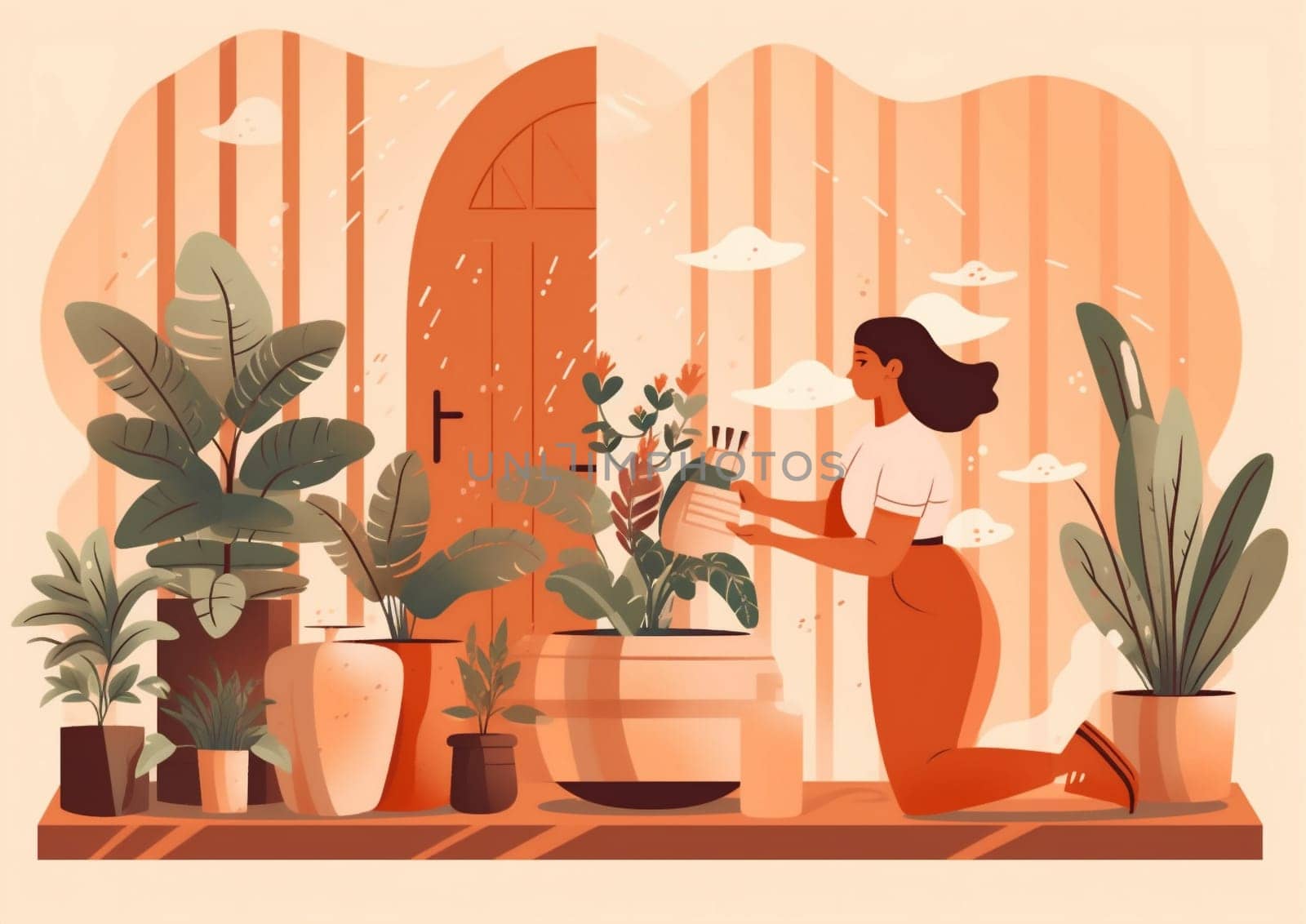 horticulture woman botanist hobby entrepreneur pot florist gardener indoor houseplant flower. Generative AI. by Vichizh