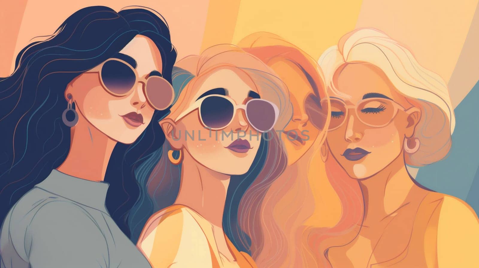 woman illustration colours together character girl face young beautiful mother empowerment person female lifestyle diversity women's different social group adult day friends. Generative AI.